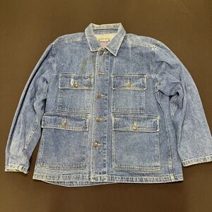 VTG 90s Maya Denim Chore Jacket Mens Medium Minimalist Utility Workwear Light